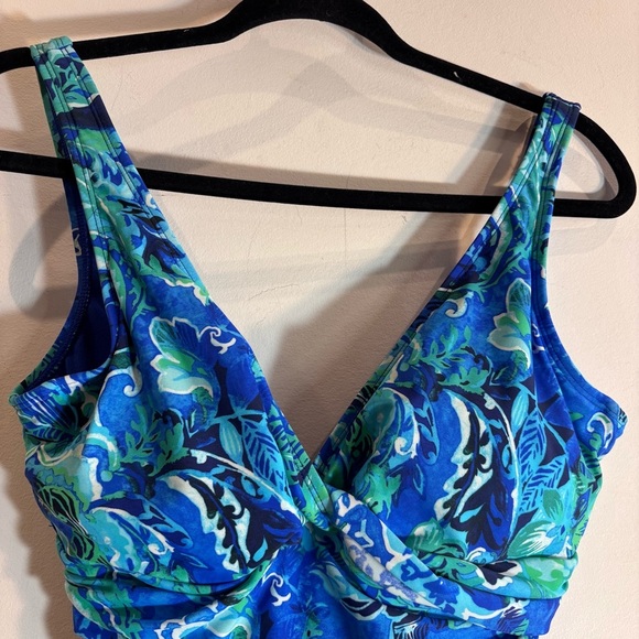 LAURE RALPH LAUREN Sz 10 One Piece Swimsuit Ruched Underwire Inside Mesh - Picture 2 of 11